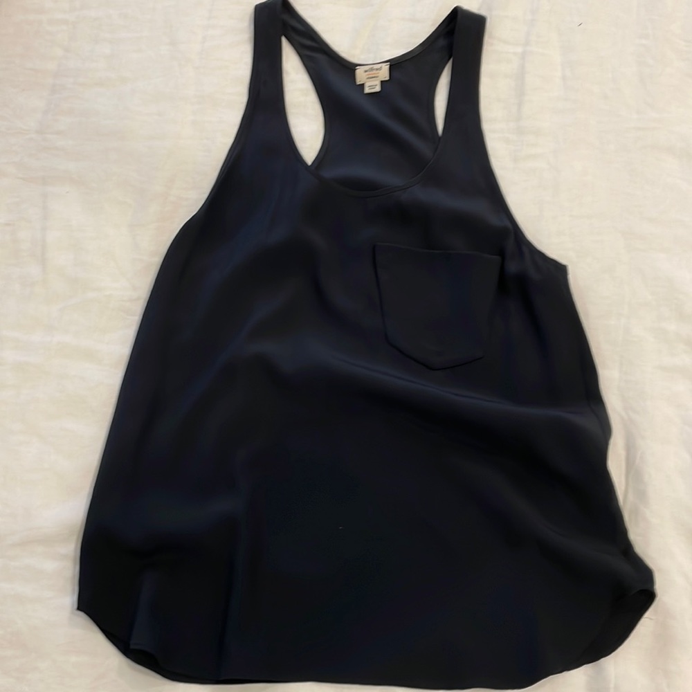 Aritzia Wilfred black silk racerback cami, with chest pocket